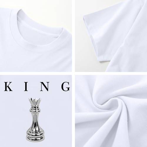 Kelxjia Men's King Chess Shirt Graphic Tees Designer Printed T Shirts for Men Urban Letter T-Shirt Streetwear(White,XL)