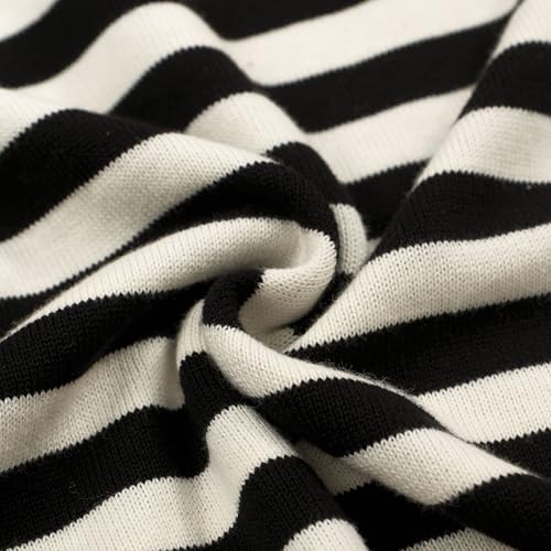OXKnit Women's Knit Black Stripes Short Sleeve, 1960s Retro Heart Pattern Crewneck Casual T-Shirts