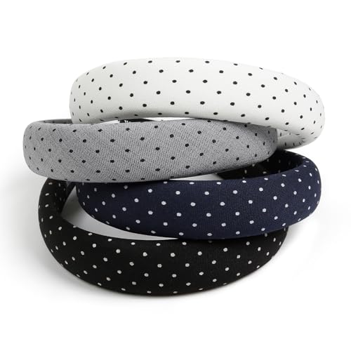 Huachi Polka Dot Headbands for Women Non Slip Trendy Headbands for Women’s Hair Cute Headband for Girls, Elastic Hair Bands for Womens Fashion Accessories for Women 4PCS