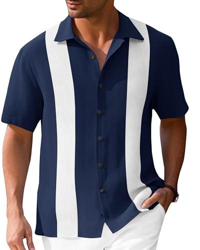Mens Vintage Bowling Shirts Short Sleeve Button Down Summer Mexican Shirts