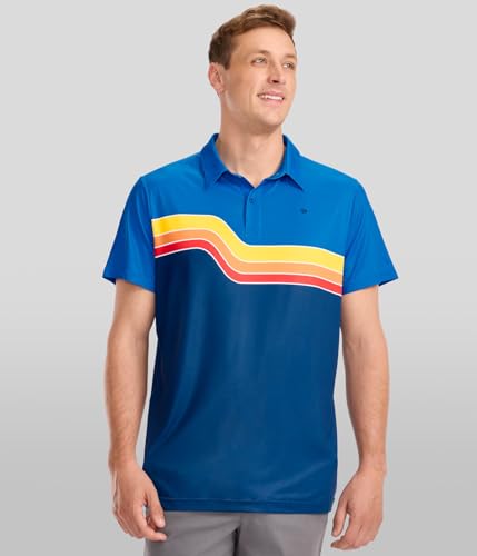 Tipsy Elves Men's Golf Polo Shirt - Moisture Wicking, Stretch Fabric, Athletic Fit - Navy Retro Range Performance Polo - Large