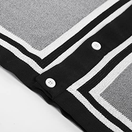 Men's Retro Polo Shirts Vintage Stripes Lapel Collar Knit Shirts Black S