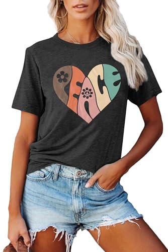 Peace Love Shirt Women 70s Hippe Shirts Soul Inspirational Hippy Tops Vintage Graphic Tees Short Sleeve - Sleeveless Grey