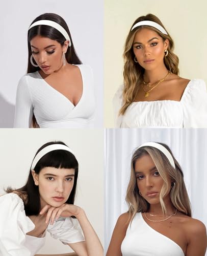 Wecoe White PU Leather 1 Inch Wide Non-Slip Fashion Headband Hair Accessory for Women and Girls, Holiday Costume Diademas Coreanas Para Mujer