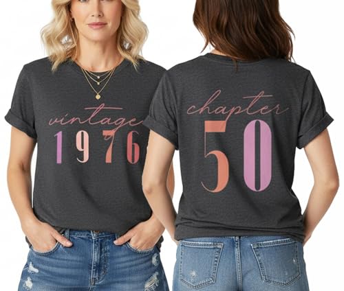 DGVBU 50th Birthday Gift for Women Vintage 1976 Shirt for Her Letter Print Retro BD Party Tops Casual Short Sleeve Tees (US, Alpha, Small, Regular, Regular, Dark Gray76009)