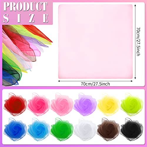 Haysandy 12 Pcs 50s Retro Chiffon Sheer Square Neck Head Scarf for Women Handkerchief Lightweight Satin Ribbon Hemmed Sheer Neck Scarf Juggling Dance, 27.5 x 27.5 Inches (Retro Color)