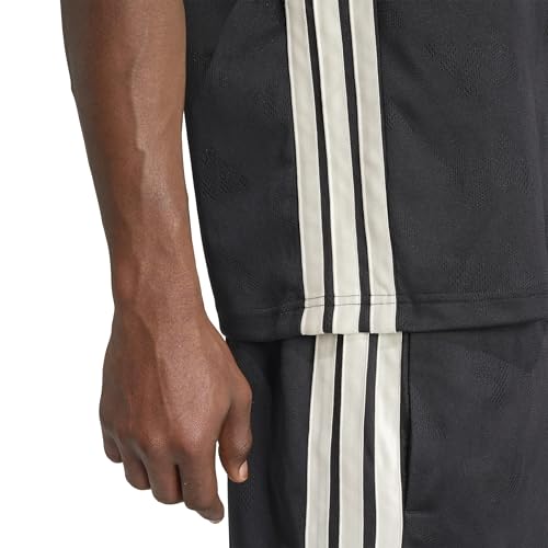 Adidas Men's Stadium 3-Stripes Tennis Inspired Jacquard Polo T-Shirt, Black/Off White, Medium