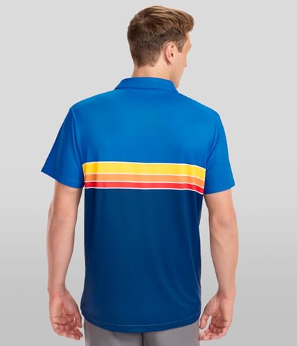 Tipsy Elves Men's Golf Polo Shirt - Moisture Wicking, Stretch Fabric, Athletic Fit - Navy Retro Range Performance Polo - Large