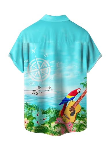 Hardaddy Men's Summer Hawaiian Shirts Funny Performence Printed Casual Button Down Bowling Shirt(Color13,XL)