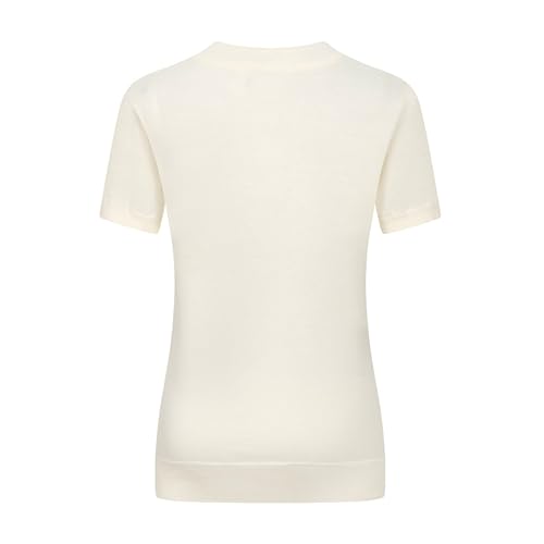 OXKNIT Women's Knitted T-Shirt Short Sleeve, 1960s Mod Style Hand-Drawn Dog Pattern Crewneck Tops White