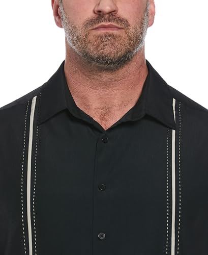 Cubavera Paneled Short Sleeve Shirt For Men, Classic Fit, Wrinkle Resistant, Casual Button-Down Shirt For Men With Spread Collar (Sizes Small - 5Xl), Jet Black, 4X-Large Big Tall
