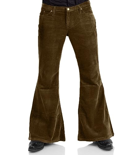 Men's Corduroy Vintage Bell Bottom Pants 70s,Disco Stretchy Flared Pants Classic Comfort 60s 70s Outfits for Men