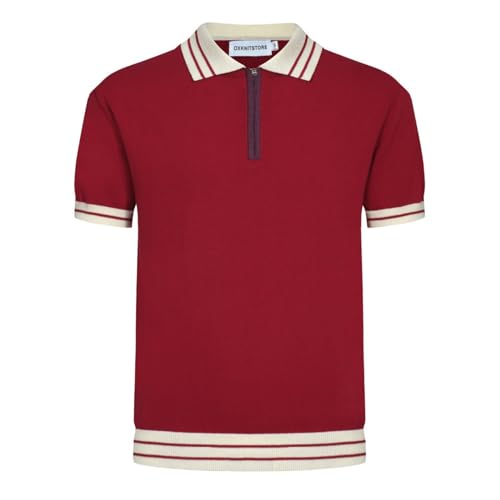 OXKNIT Men's Polo Shirts Quarter Zip Knit Shirts Summer Golf Polo T Shirts with White Neck