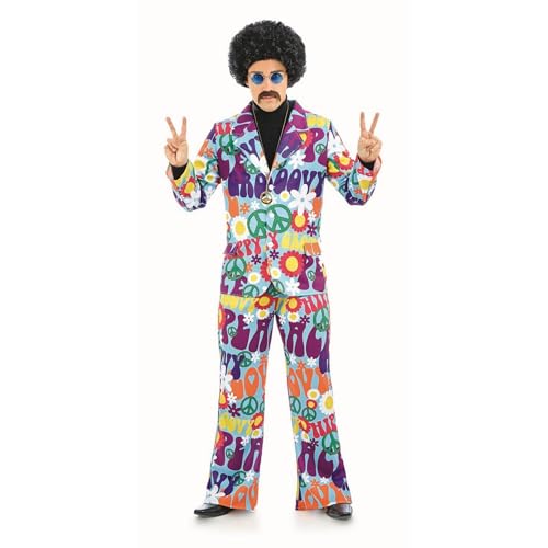 fun shack Groovy Mens Hippie Costume, Retro Mens Hippie Costumes for Adults, Groovy Costumes for Men, 60s Suit Men - Large