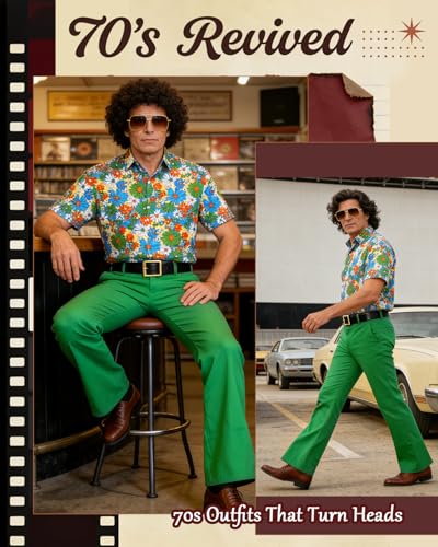 minkasic Mens 70's Disco Outfit Retro 70s Mens Hippie Costume for Adults 70's Theme Clothes for Parties Green XL