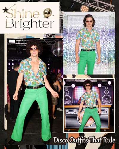 minkasic Mens 70's Disco Outfit Retro 70s Mens Hippie Costume for Adults 70's Theme Clothes for Parties Green XL