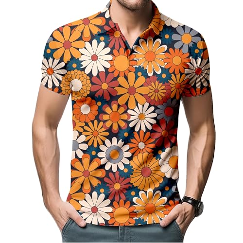 Retro 70s Men Golf Shirts for Men,Funny Golf Shirts for Men Short Sleeve 70s Clothes for Men