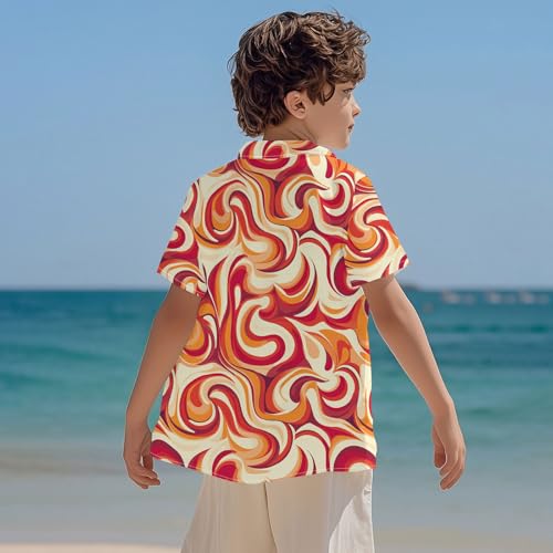 70s Boys Funny Hawaiian Shirt Retro Pattern Beach Tropical Short Sleeve Holiday Aloha Shirt Tropical Beach Party Kids Tops Orange