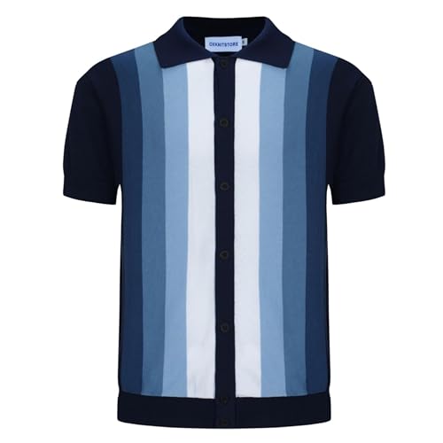 OXKNIT Men’s Knitted Vintage Polo, Gradient Stripe Short Sleeve Retro Polo Shirt for Men 60s&70s