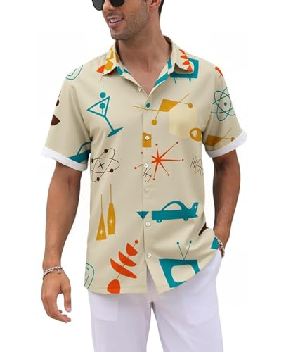 QIVICIMA Men's 50s Rockabilly Retro Bowling Shirt, A6-Retro, L