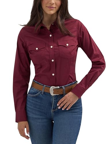 Wrangler Western Women's Retro Button-Down Shirt, Wine, Large