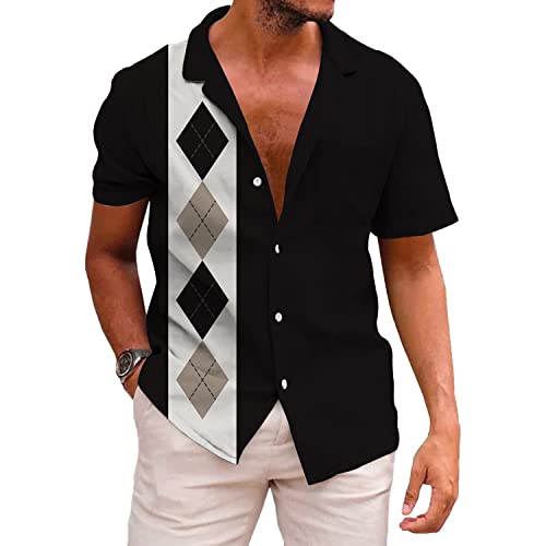 KYKU Vintage Bowling Shirt for Men Rockabilly Button Up Shirt 50s Retro Tee