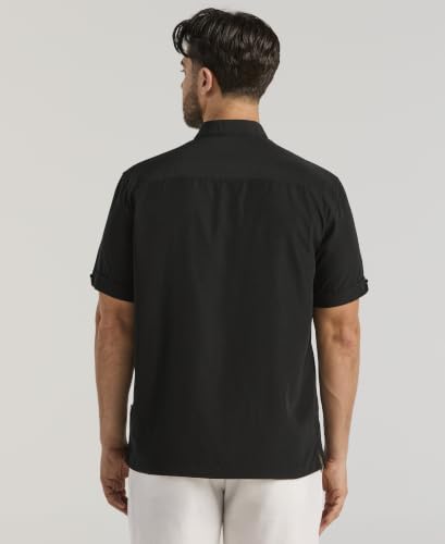 Cubavera Paneled Short Sleeve Shirt For Men, Classic Fit, Wrinkle Resistant, Casual Button-Down Shirt For Men With Spread Collar (Sizes Small - 5Xl), Jet Black, 4X-Large Big Tall