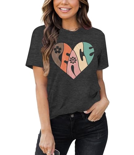 Peace Love Shirt Women 70s Hippe Shirts Soul Inspirational Hippy Tops Vintage Graphic Tees Short Sleeve - Sleeveless Grey