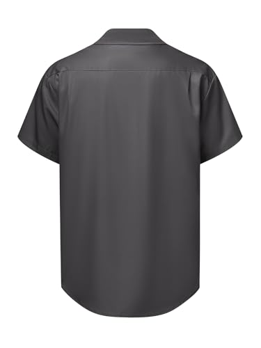 Hardaddy Men's Vintage Bowling Shirt Short Sleeve Button Down Hawaiian Summer Beach Casual Shirts Gray-2 3XL