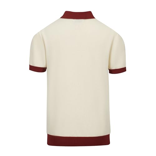 OXKNIT Men's Knitted Vintage Polo Shirt Casual Poloshirts Short Sleeve Summer Shirt with Stripe Design