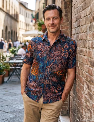 TIXMIE Mens Hawaiian Shirts Casual Short Sleeve Button Down Retro Shirts