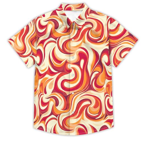 70s Boys Funny Hawaiian Shirt Retro Pattern Beach Tropical Short Sleeve Holiday Aloha Shirt Tropical Beach Party Kids Tops Orange