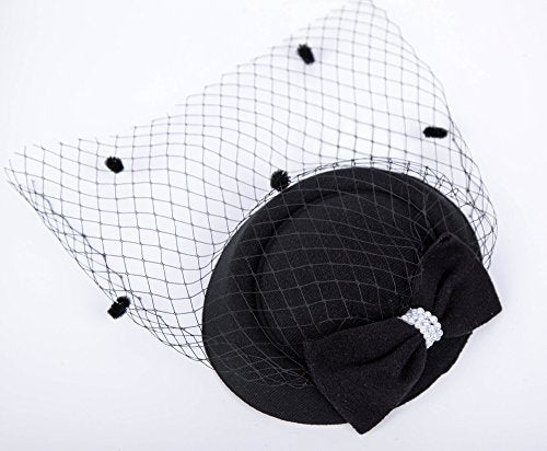 Fascinators Hats 20s 50s Hat Pillbox Hat Cocktail Tea Party Headwear with Veil for Girls and Women(C-Black)