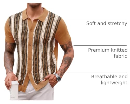 Runcati Mens Knit Polo Shirts Vintage Casual Short Sleeve Shirt Sweater