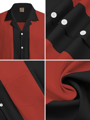 Hardaddy Men's Vintage Bowling Shirt 1950s Short Sleeve Casual Button Down Summer Beach Camp Collar Shirts Wine Red L