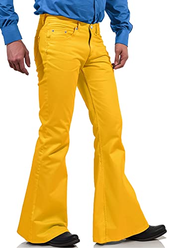 70s Disco Bell Bottom Jeans, 60s 70s Vintage Denim Pants for Men - Yellow