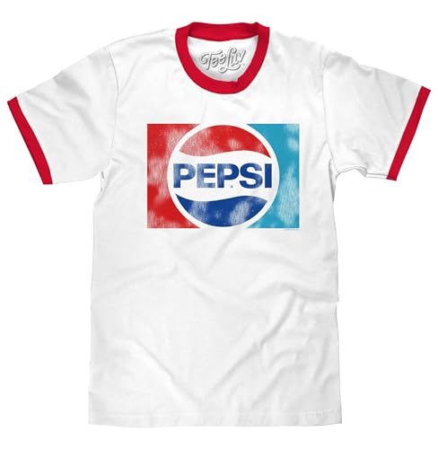 Pepsi Retro Logo Licensed Tee on a Ringer T-Shirt-Medium White/Red