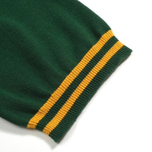 OXKNIT Knit Polo Shirt for Men, Retro Tiger Pattern Green Shirt Quarter Button Down Short Sleeve Men's Clothing