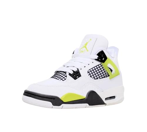 Nike Air Jordan 4 Retro (GS) Big Kid Shoes, White/LT-Lemon Twist (HJ5990-100), Size 4Y US