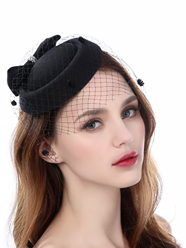 Zivyes Fascinators for Women Tea Party Hats 20s 50s Pillbox Hat Birdcage Veil for Funeral Janet Snakehole