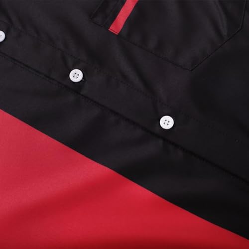 Men's Vintage Bowling Shirt 1950s Retro Short Sleeve Button Down Shirts Red and Black