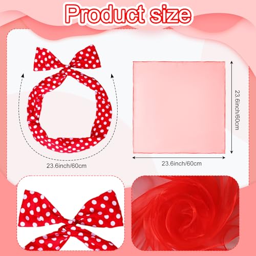 Fumwase 5PCS 1950s Costume Accessories for Women Earring Scarf Cat Eye Glasses Headband Waistband for Hallowmas (Red)