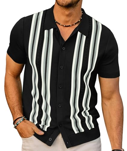 PJ PAUL JONES Mens Vintage Button Down Knitted Polo Shirt Black Gray L