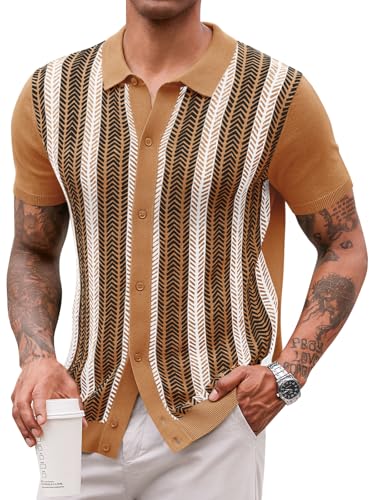 Runcati Mens Knit Polo Shirts Vintage Casual Short Sleeve Shirt Sweater