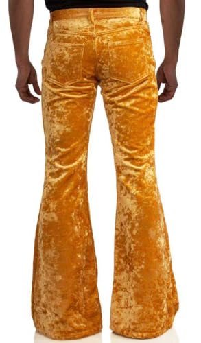 EVEDESIGN Mens Bell Bottom Velvet Pants 60s 70s Disco Outfits for Men Vintage Flared Jeans Gold