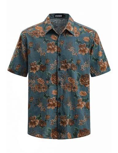 TIXMIE Mens Floral Hawaiian Shirt Short Sleeve Button Down Retro Shirts