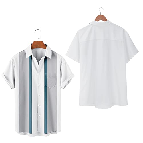 Vintage Bowling Shirts Mens 1950s Retro Short Sleeve Button Down Shirts Casual Regular Fit Summer Hawaiian Beach Tops