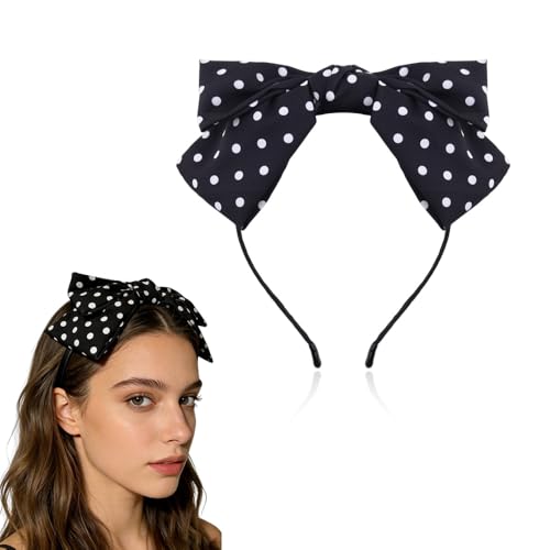 50s Hair Accessories for Women Black Polka Dot Headband Big French Bowknot Headbands for Women Vintage Retro Polka Dot Head Band with Bow Head Bands for Thick Fine Hair 1950s Costume Accessories