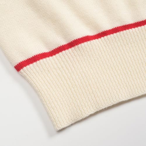OXKNIT Men's Knit Polo Shirts, 1960s Mod Style Retro Words White Short Sleeves Casual V-Neck Short Shirts