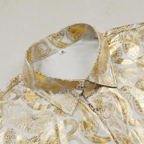 CARUHIF Men's 70s Disco Shirt Retro Paisley Short Sleeve Shirts(Z3886BJ,L)